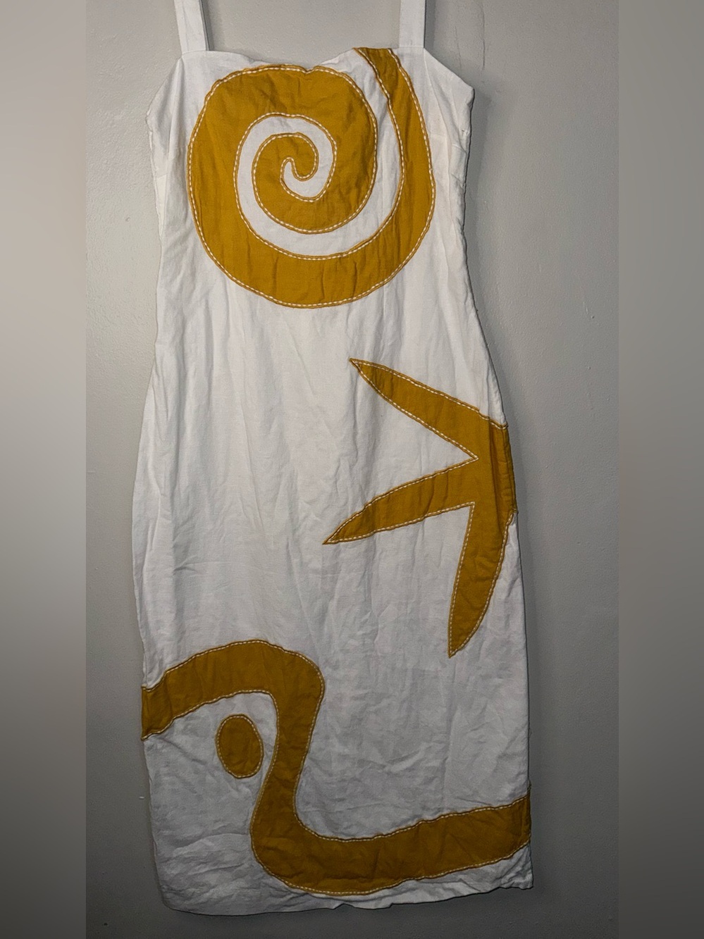 Cleobella White Midi Dress with Mustard Spiral Appliqué - Picture 3 of 12